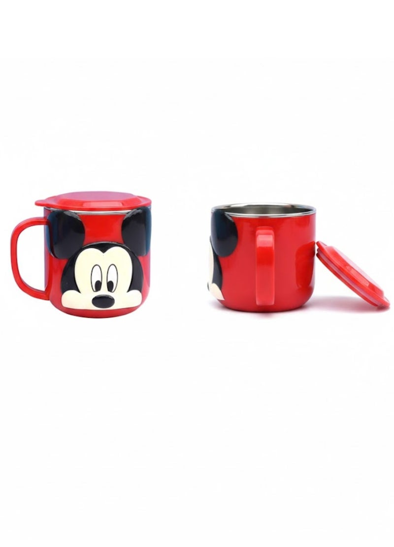 Disney Kids Stainless Steel Drinking Mug with Lid – Cartoon Design | Double Wall Insulated Cup for Hot & Cold Drinks | Leak-Resistant, Safe & Durable Children Mug (Mickey Red) - Image 2